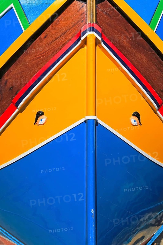 Colourful boat in harbour at Mgarr, island of Gozo, Malta, Europe