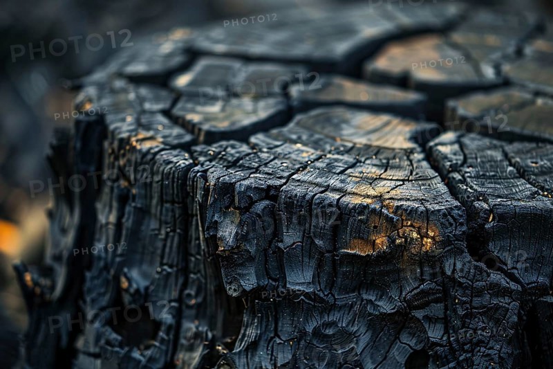 Close up of black burned tree stump. Generative Ai, AI generated