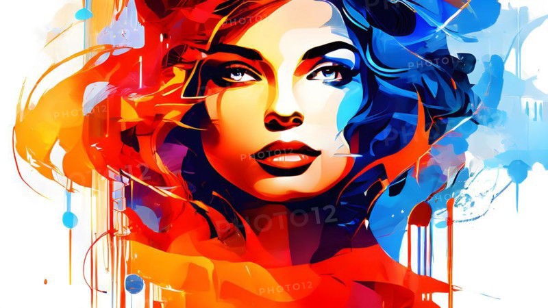 AI generated abstract portrait in vector art foundation watercolor textures with overlapping photographic elements