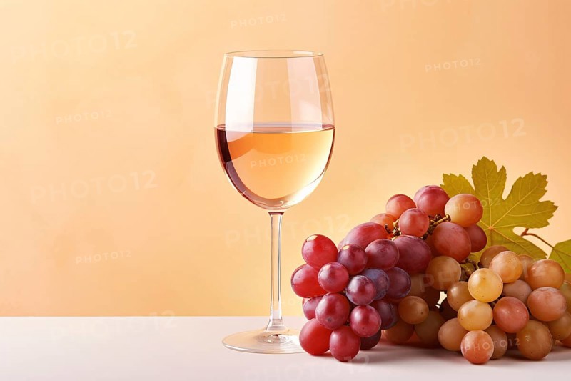 Glass of rose wine with grapes. AI generated