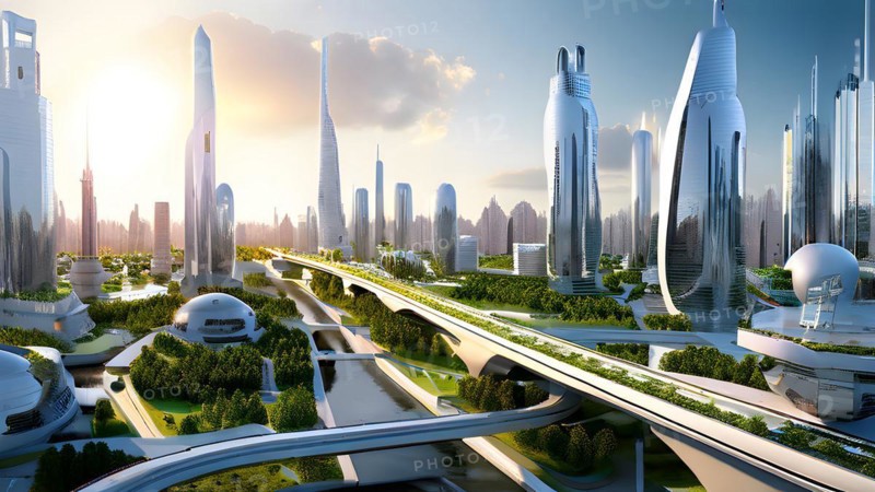 AI generated virtual reality tour highlighting a state of the art futuristic cityscape with interactive holograms