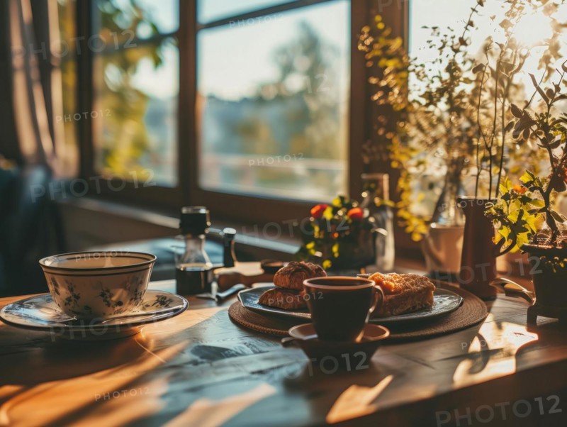 Morning coffee and tea, a concept of good start of the day with healthy drink, AI generated
