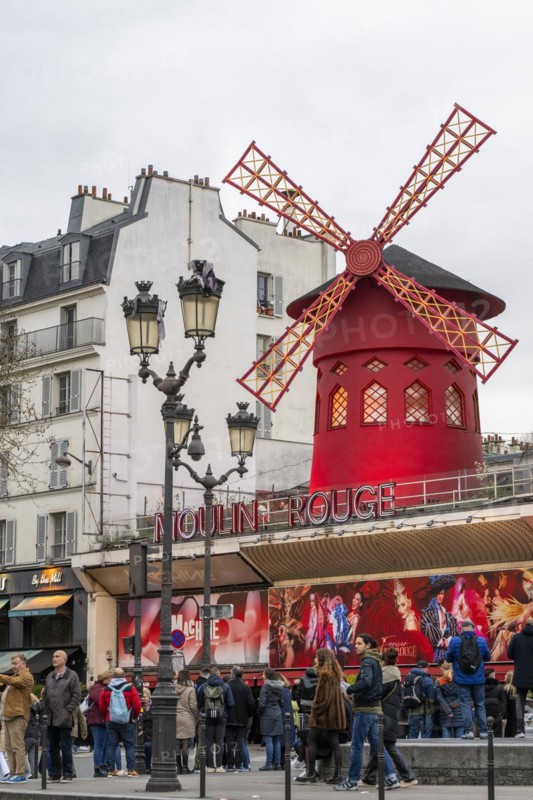 Variety theatre Moulin Rouge at night, Montmartre, Paris, France, Europe
