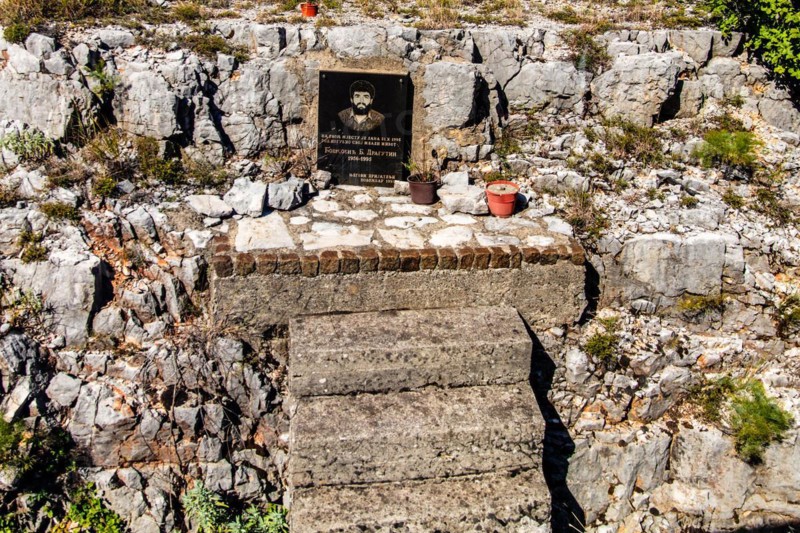 Memorial on the railway line, ride on Tito's spectacular mountain railway from Bar to Belgrade, Montenegro, Montenegro, Europe