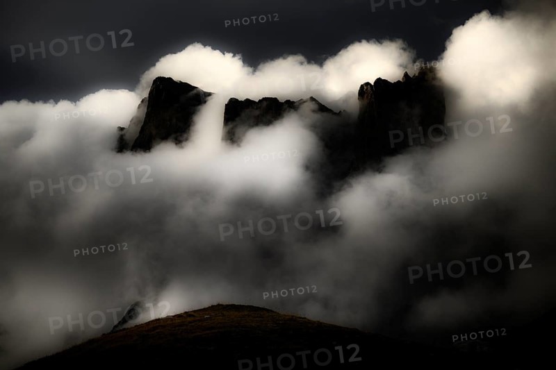 Montafon mountains with dramatic cloudy sky, Tschagguns, Rätikon, Montafon, Vorarlberg, Austria, Europe