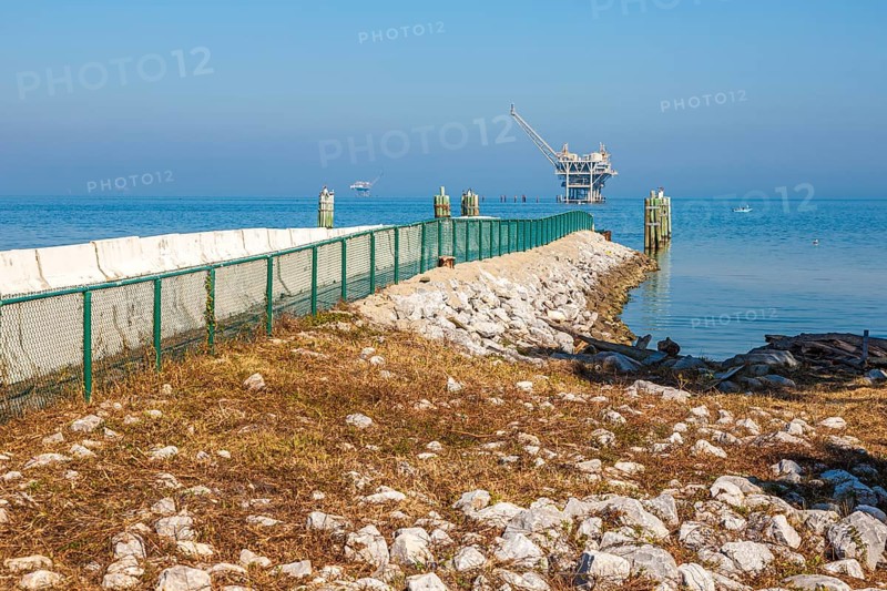 Offshore rigs near the Mobile Bay Ferry dock at Fort Morgan, Alabama, USA, North America