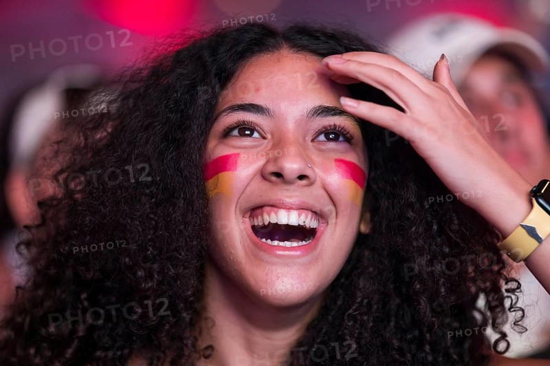 Fan of the Spanish team after scoring the 2:1 goal at the Adidas fan zone at the Bundestag during the final match between Spain and England at the European Football Championship, Berlin, 14 July 2024