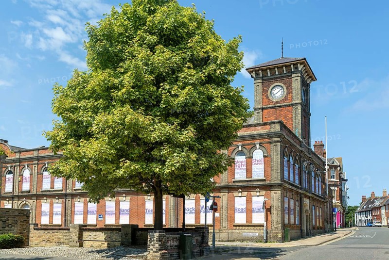Town Hall municipal building boarded up for redevelopment, Lowestoft, Suffolk, England, UK architect John Louth Clemence built 1860