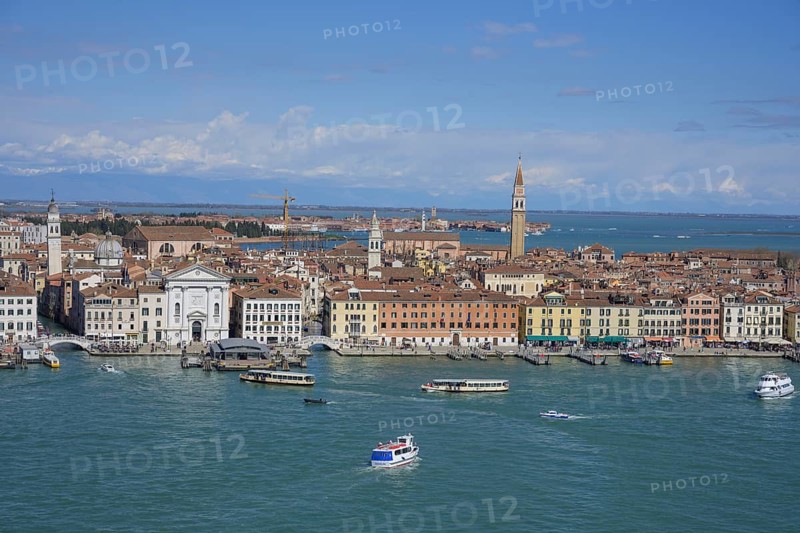 View from the tower of the San Giorgio Maggiore church to the Chiesa di San Francesco della Vigna, Venice, Metropolitan City of Venice, Italy, Europe