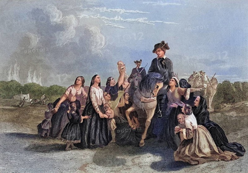 Settlers imploring Washington for protection, George Washington, 1732-1799, First President of the United States, After a 19th century print by J Rogers after McNevin, Historic, digitally restored reproduction from a 19th century original, Record date not stated