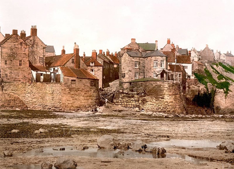 Robin Hood Bay. Whitby, a small town in the English Unitary Authority of North Yorkshire, c. 1890, Historical, digitally restored reproduction from a 19th century original Robin Hood Bay. 1890, Historical, digitally restored reproduction from a 19th century original