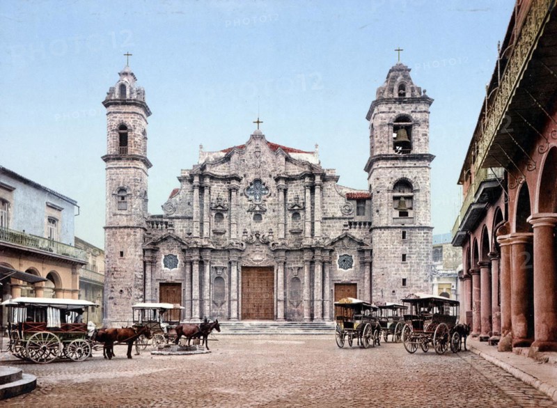 Cathedral of San Cristobal, Catedral de San Cristobalm is a Roman Catholic cathedral church in Havana, Cuba, around 1890, Historical, digitally restored reproduction from a 19th century original, Central America