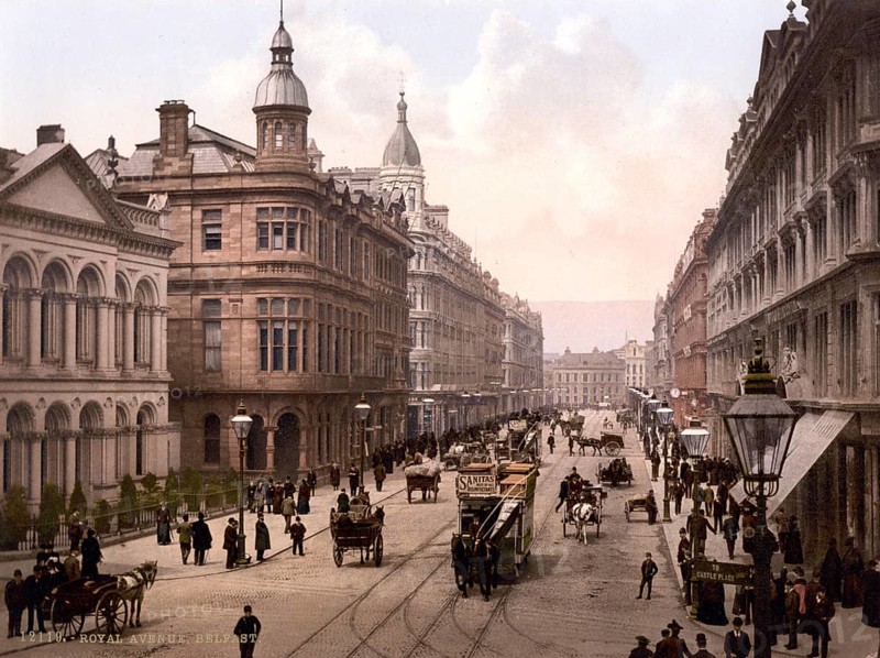 Royal Avenue in Belfast, County Antrim, Ireland, Historic, digitally restored reproduction from a 19th century original, Record date not stated, Europe
