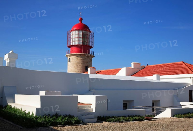 The lighthouse directly on the Cabo de Sao Vicente in the Algarve at the most south-westerly point of mainland Europe, Portugal, Europe