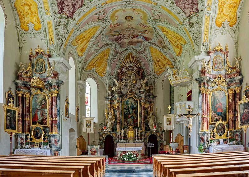Baroque Roman Catholic parish church of St Nicholas, a listed building, interior view, Obernberg am Brenner, Tyrol, Austria, Europe