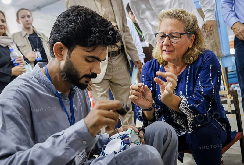 Svenja Schulze (SPD), Federal Minister for Economic Cooperation and Development, visiting Anwar Khawaja Industries PVT. LTD, where footballs are manufactured for the Bundesliga, among others. Sialkot, 23.08.2024. Photographed on behalf of the Federal Ministry for Economic Cooperation and Development
