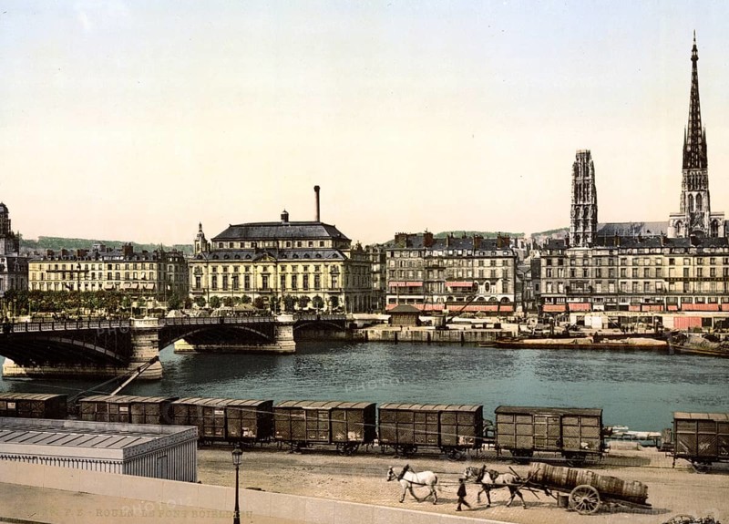 The Boieldieu Bridge in St Sever, Rouen, Normandy, France, ca 1890, Historical, digitally restored reproduction from a 19th century original, Record date not stated, Europe