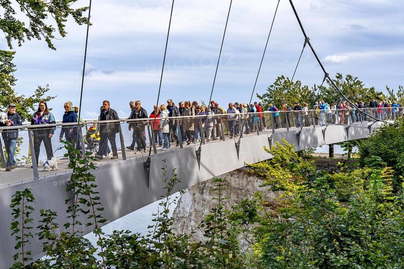 The Königsstuhl Skywalk on the chalk cliffs of Rügen, viewing platform on the famous Königsstuhl rock formation, barrier-free, in the Jasmund National Park, view of the Baltic Sea and the chalk cliff coast, between Sassnitz and Lohme, Mecklenburg-Vorpommern, Germany, Europe