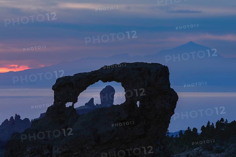 View from Pico de las Nieves to Roque Nublo and Mount Teide on Tenerife, Gran Canaria, Canary Islands, Spain, Pico de las Nieves, Gran Canaria, Canary Islands, Spain, Europe