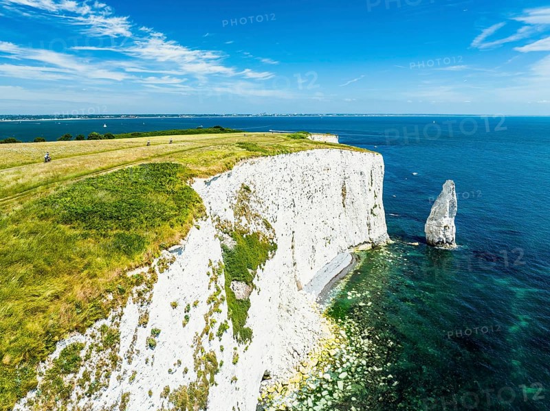White Cliffs of Old Harry Rocks Jurassic Coast from a drone, Dorset Coast, Poole, England, United Kingdom, Europe