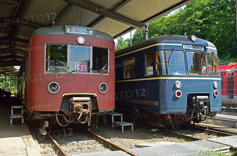 Europe, Germany, Aumühle, Holstein, Duchy of Lauenburg, Hamburg metropolitan region, museum railways, museum railway, Aumühle engine shed, open-air site, wagons, historic Hamburg suburban trains, underground trains, Hamburg, Hamburg, Federal Republic of Germany, Europe