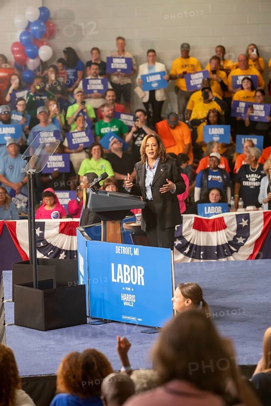 Detroit, Michigan, USA, 2 September 2024, Presidential candidate Kamala Harris campaigns at a Labor Day rally, North America