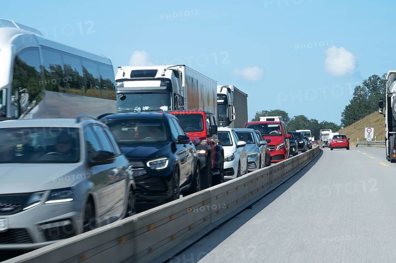 Traffic jam on the A6 Nuremberg-Heilbronn motorway, Bavaria, Germany, Europe
