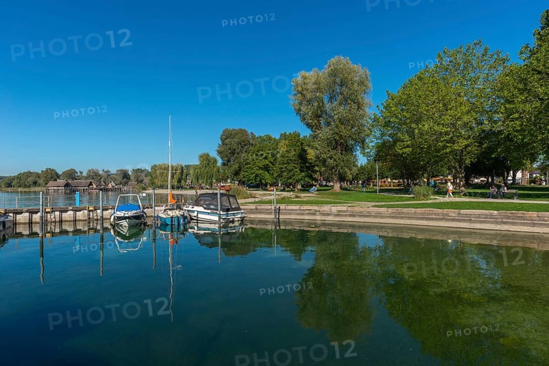 Unteruhldingen, Lake Constance, Lake Dwelling Museum, park, water reflection, reconstruction, Stone Age, Baden-Württemberg, Germany, Europe