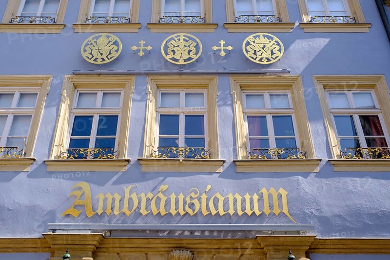 Facade of the Ambräusianum pub, Dominikanerstraße, Bamberg, Upper Franconia, Bavaria, Germany, Europe