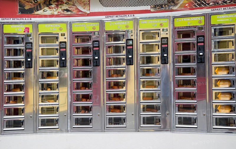 Coin operated fast food automated snack service, Eindhoven city centre, North Brabant province, Netherlands