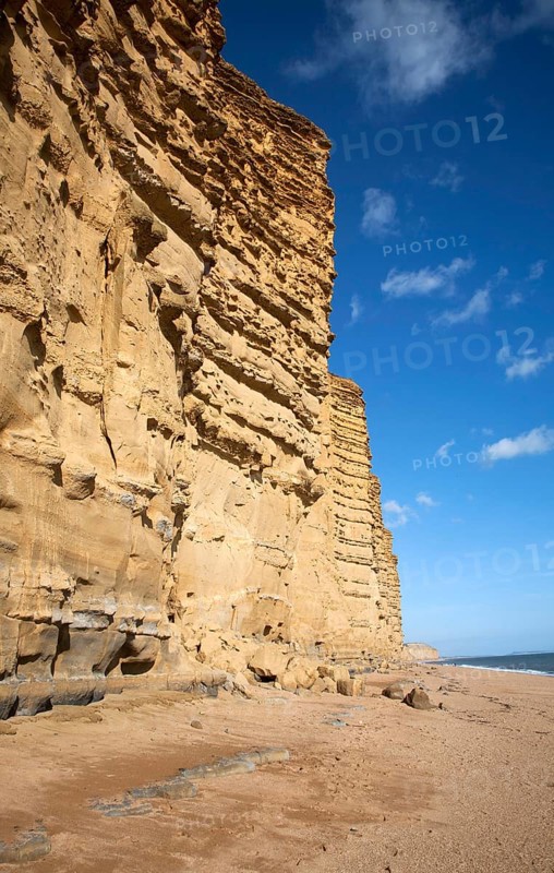 Sandstone cliffs and beach West Bay, Bridport, Dorset, England, UK