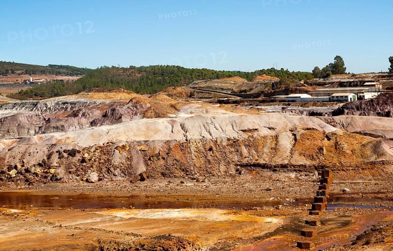Lunar like despoiled landscape from opencast mineral extraction in the Minas de Riotinto mining area, Huelva province, Spain, Europe