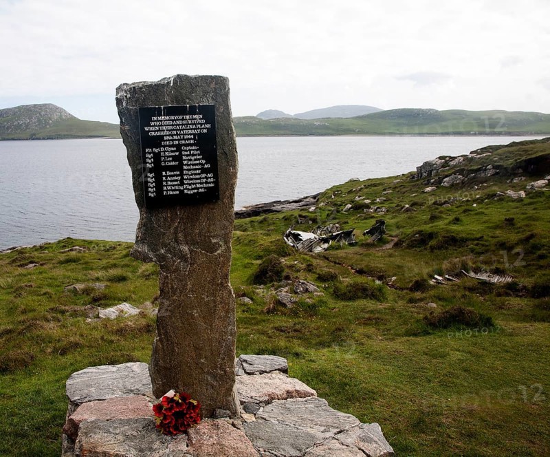 Memorial at the Catalina plane crash site May 1944 on Vatersay island, Barra, Outer Hebrides, Scotland, UK