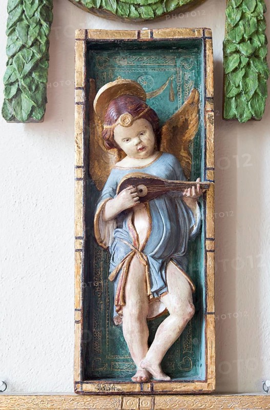 Painted plaster angels in village parish church of Saint Michael, Wilsford cum Lake, Wiltshire, England, UK