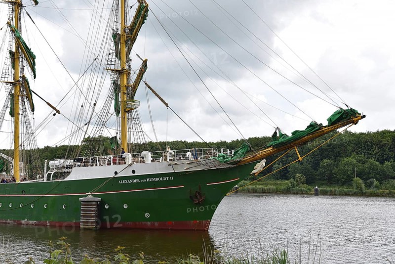 Sailing ship, barque, tall ship Alexander von Humboldt II sailing in the Kiel Canal, Schleswig-Holstein, Germany, Europe