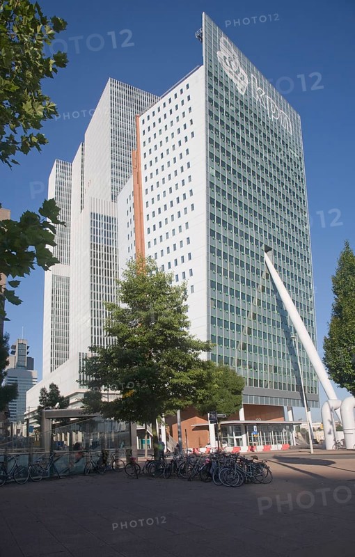 KPN Telecom Building, Rotterdam, Netherlands designed by architect Renzo Piano completed in 2000. Next to it is the new De Rotterdam building nearing completion in 2013