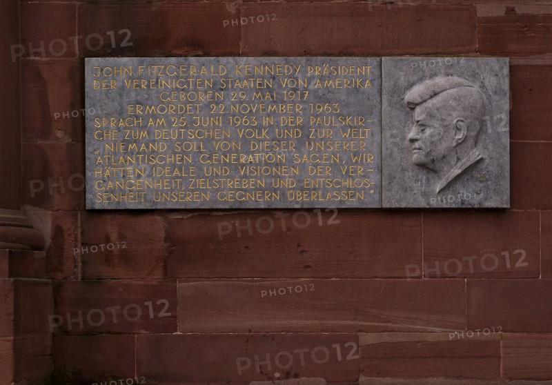 Memorial plaque and relief for John Fitzgerald Kennedy, Frankfurt St Paul's Church, Paulsplatz, Frankfurt am Main, Hesse, Germany, Europe