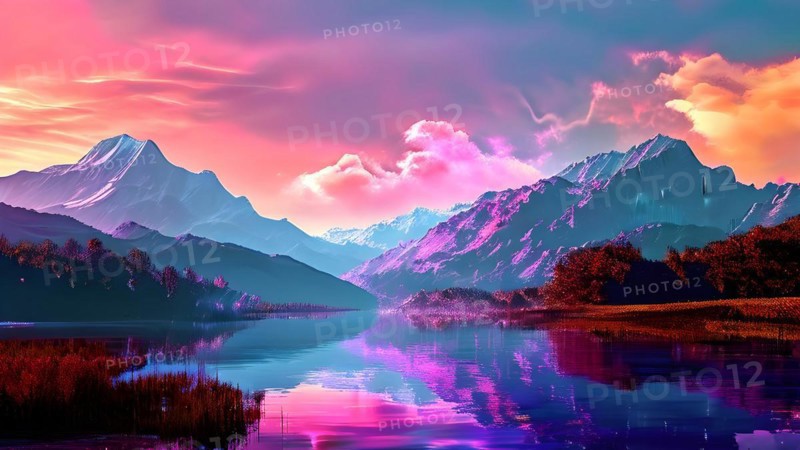 AI generated painting of a surreal landscape with mountains and a lake with digital brush strokes intertwining with watercolor AI generated painting of a surreal landscape with digital brush strokes intertwining with watercolor and photographic nature shots