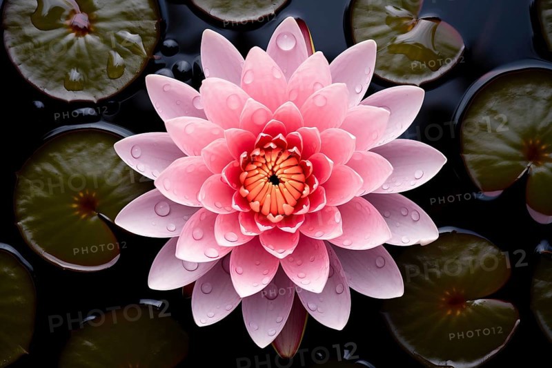 Top view of pinl water lilly in pond. KI generiert, generiert AI generated
