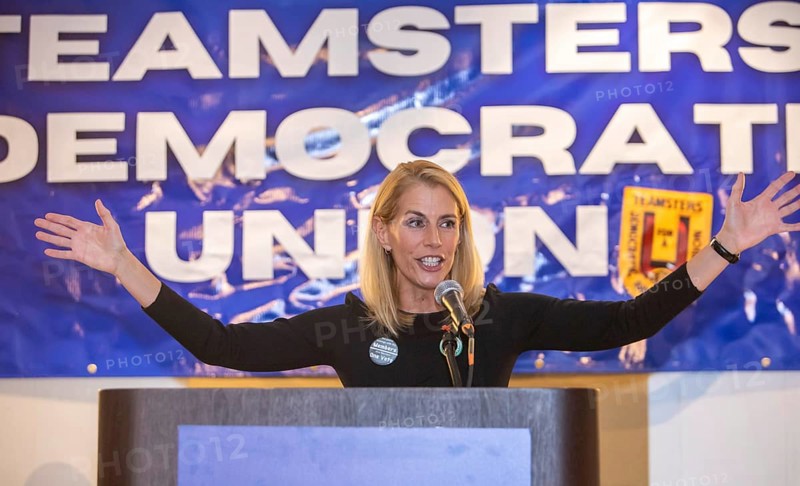 Chicago, Illinois, Sara Nelson, president of the Association of Flight Attendants, speaks at the convention of Teamsters for a Democratic Union (TDU)