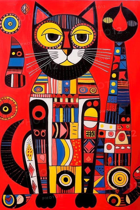 Imaginary cat in fantasy multicolored style, AI Generated