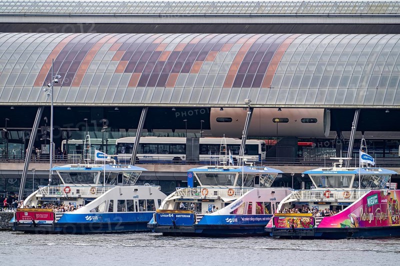 GVB ferries for pedestrians and cyclists across the river Ij, to Amsterdam Centraal station, free of charge, to the eastern neighbourhoods, Netherlands