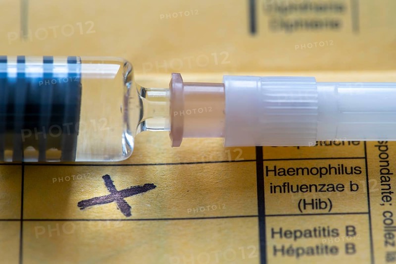 Vaccination booklet, vaccination against Haemophilus influenza type B (HiB), the most common pathogen causing purulent meningitis in children up to 5 years of age, symbolic image