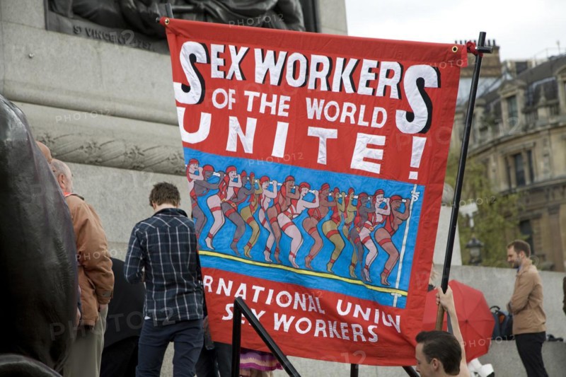 May Day march and rally at Trafalgar Square, London, England, UK May 1st, 2010 Sex Workers of the World Unite banner