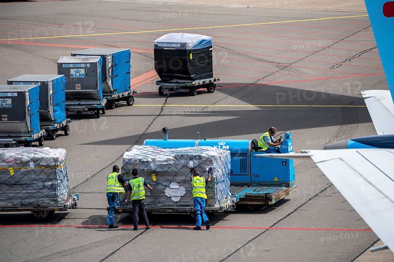 Amsterdam Airport Schiphol, aircraft at terminal, Gates D, check-in, apron, loading of air freight, baggage, Amsterdam, Netherlands