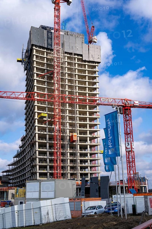 Shell of the Elbtower construction project, the architectural completion of Hafencity Hamburg, in the east, is to grow to 64 storeys and 245 metres in height, construction was halted due to the insolvency of Signa Prime Selection AG of the Austrian real estate entrepreneur René BenkoHamburg, Hamburg, Germany, Europe