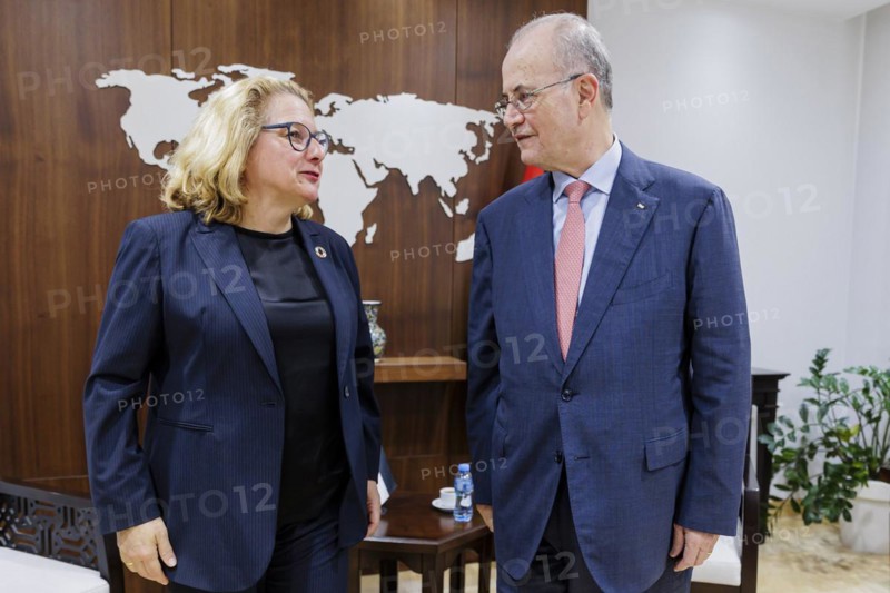 Svenja Schulze (SPD), Federal Minister for Economic Cooperation and Development, and Mohammad Mustafa, Prime Minister of the Palestinian Authority, Ramallah, 23 April 2024.photographed on behalf of the Federal Ministry for Economic Cooperation and Development