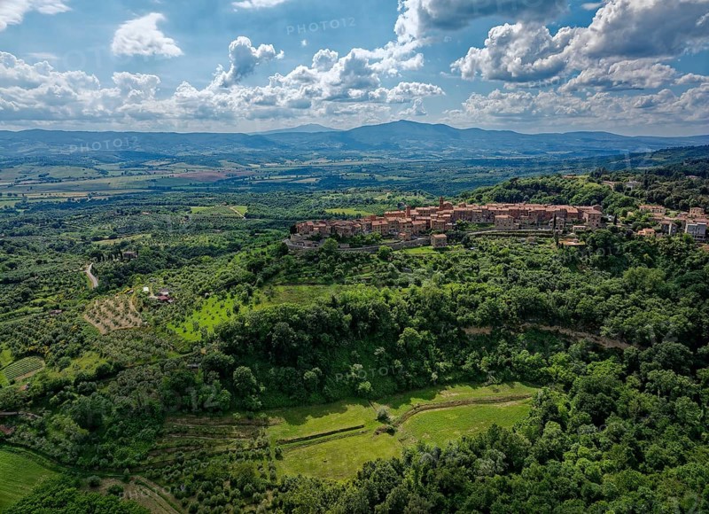 Aerial view of the landscape around Monteleone d'Orvieto, an Italian municipality in the province of Terni, Monteleone d'Orvieto, Umbria, Italy, Southern Europe, Europe