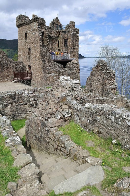 The ruins of Urquhart Castle beside Loch Ness near Drumnadrochit, Scotland, UK
