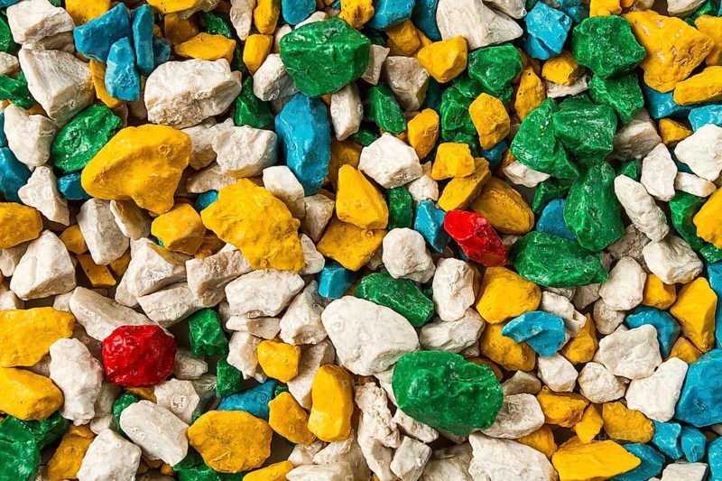 Colored crushed stone, for landscape design, background, close-up, mix, multicolored, no people